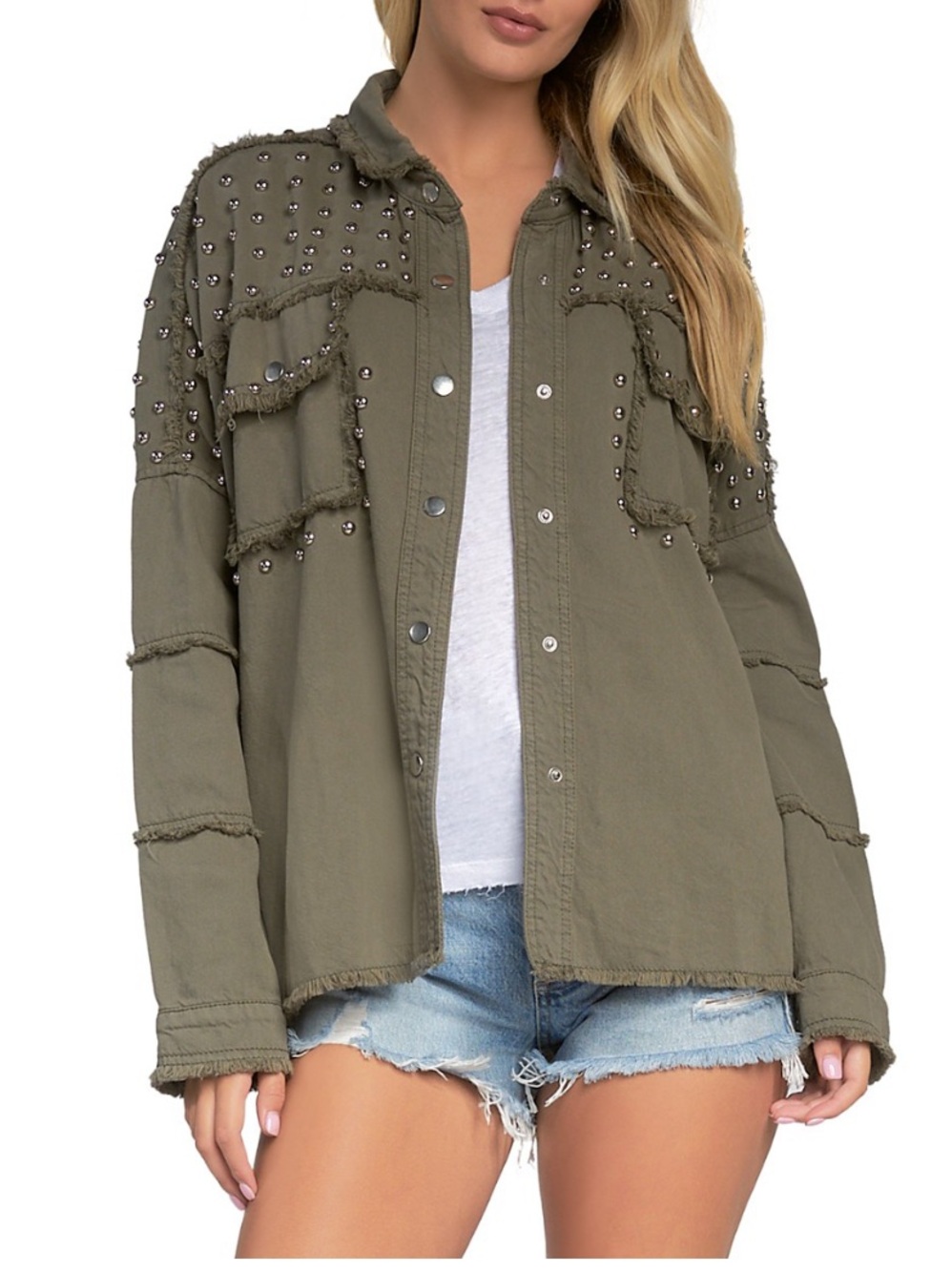 Elan Demi olive green studded shirt jacket S